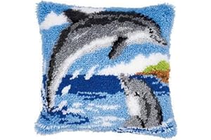 Vervaco Knüpfkissen Set Deko Kissenbezug Knüpfset für Anfänger 2 DELPHINE Basteln Erwachsene Kreativ DIY Handarbeit Set Kissen zum Selber Knüpfe ca. 40 x 40 cm Latch Hook Kit Knüpfhaken Set Kissen