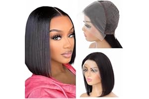 MYouan 10 Inch Straight Bob Wigs Human Hair 13 x 4 Full Frontal Wig 180% Density 13 x 4 HD Invisible Full Lace Front Human Hair Bob Wigs for Women Pre Plucked