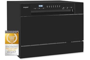 Exquisit® Lavavajillas compacto de 55Cm para sobremesa, Clase D, Color Negro, 6 Servicios, 7 Programas, Inicio Diferido 24H, Consumo 49 kWh / 100 ciclos, Medidas 43,8x55x50 Cm.