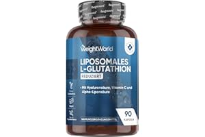 ‎WEIGHTWORLD Liposomales L Glutathion Komplex (Reduziert) - 1000mg Glutathione pro Portion - Mit Vitamin C, Hyaluron, Phospholipidkomplex & Alpha Liponsäure (ALA) - 90 Kapseln - 1 Monat Vorrat - WeightWorld