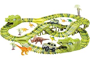 LICHENGTAI Dinosaures Circuit Voiture, Dinosaures Jouet Voiture Circuit Voiture Dinosaure Race Track Toys Set Pistes de Course de Voitures de Jeu pour Enfants Cadeau Garcon Fille 3 4 5 6 7 Ans