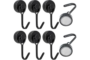 Scettar Magnethaken, 6 Stück 15 kg Magnete Stark Haken for Barbecue, Strong Selbstklebende Haken for Gadgets, Magnete Mit Haken Drehbar Magnetischer Haken für Küche Schließfächer(schwarz)