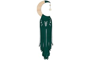 HOLAVIDA Macrame Atrapasueños para Pared Tejido a Mano con Tapiz de Luna - Decoración Boho para Dormitorio y Sala de Estar (Verde Oscuro, 66cm)
