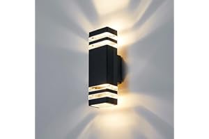 CELAVY Outdoor Wall Lights Mains Powered Outside Up Down Lights, IP65 LED Porch Front Door Light, Square External GU10 Modern Lighting Exterior Electric Sconce Lamp Wall Mounted for House, Black