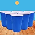 Tickles Pack of 50, Beer Pong Glasses with Free Ping Pong Balls Set, Easy Grip Reusable Drinking Party Cups for Iced Tea, Punch, Cocktail, Couple, Ladies Games (Color: Blue Size: 475 ml)