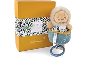 DOUDOU ET COMPAGNIE - Scatola musicale Peluche Leone - 20 cm - Giallo brillante - Collezione Boh'aime - Melodia lenitiva - Idea regalo per la nascita con bella scatola regalo inclusa - DC4026