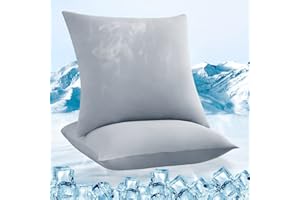 ‎LUXEAR Luxear Cooling Cushion Cover, Set of 2 Elastic Pillow Case with Arc-Chill Cooling Fibres, Breathable Silky Cushion Covers with Zip, Soft Thin, Hair/Skin Friendly Cushion Cover, 80 x 80 cm, Grey