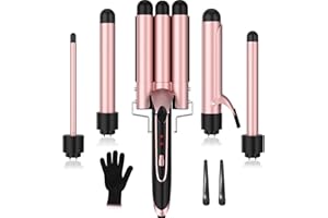 KASAKILY Lockenstab Set 5 in 1 Lockenstäbe mit 3 Fässer Welleneisen Keramikbeschichtung Lockenwickler mit Verschiedenen Aufsätzen Lockenstab für Kleine und Große Locken für Lange kurze Haare