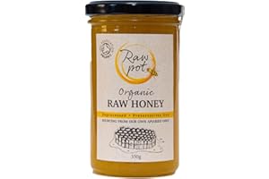 RAW POT - ORGANIC RAW HONEY – Natural Unpasteurised Pure Honey Rich in Antioxidants, Vitamins & Minerals, Probiotics for Digestive Health, Immunity, Energy Support | External Use for Skin Care (350g)