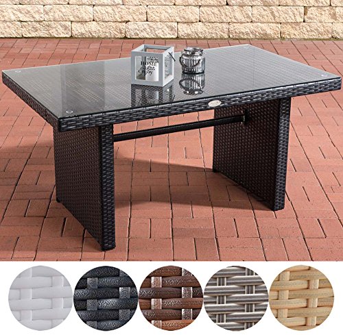CLP Poly-Rattan Garten-Tisch FISOLO ca 140 x 80 cm, Höhe: 66 cm, ALU-Gestell, Glasplatte 5 mm Sicherheitsglas schwarz