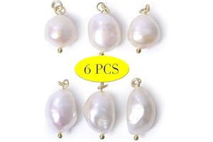 ALEXCRAFT Colgante de Perlas, Perla Natural de Agua Dulce, Estilo Barroco, con Colgante de Oro de 14K, Colgante de Perlas cultivadas a Granel para fabricación de Joyas (6 Piezas 12mm)