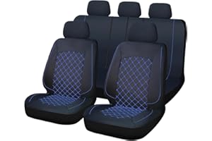 OFFICINE MILANO IL TUO STILE IN AUTO. Set Coprisedili Auto Universali 11 Pezzi Anteriori e Posteriori, Tessuto Lavabile, Antiscivolo, Elasticizzato Trapuntato in Poliestere, Cerniere per Sedili (Nero-Blu) -OFFICINE MILANO