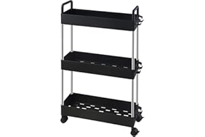 Ronlap Carrello portaoggetti sottile a 3 livelli, carrello con ruote scorrevoli, organizer mobile, in plastica, per bagno, lavanderia, cucina, posto ristretto, nero