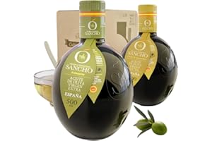 AROMA & TRADITION SANCHO Aceite De Oliva Virgen Extra Duo Degustación Gourmet Variedades Premium Arbequina + Picual Cornicabra Botella Vidrio Presado En Frío Cosecha Temprana - AOVE SANCHO Origen España DOP La Mancha