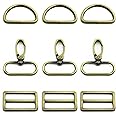 MELORDY 15Pcs Metal Swivel Snaps Hooks with D Rings & Tri-Glide Slide Buckles for Purse Bag Straps DIY Sewing Hardware Kit