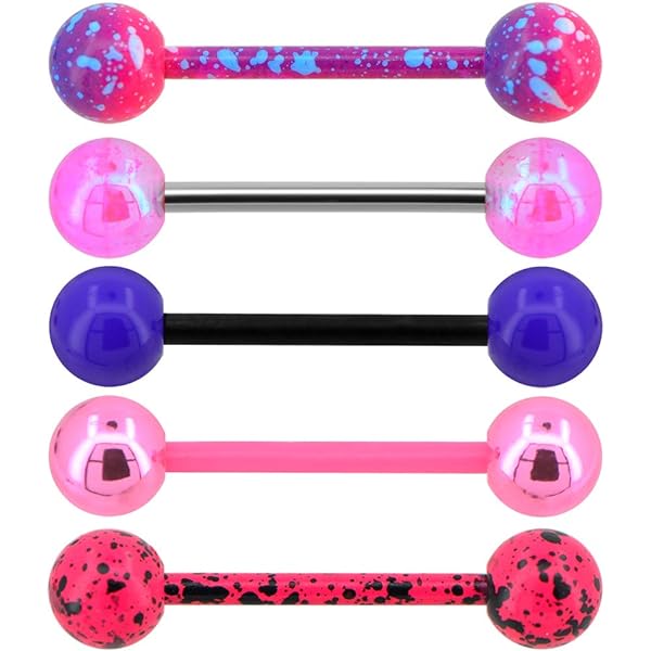 Lot De 5 Piercings Langue Transparent Noir Boule Paillette Marbre Ballon Blanc