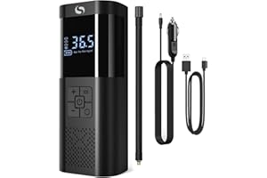 SERVOMASTER Tyre Inflator Air Compressor, Portable Cordless Tyre Inflator - Car Accessories Essential for Men, 150PSI 12V DC Rechargeable Tyre Inflator with LED Light for Car Motorcycle Bike Ball