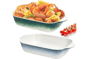 HEKOBAG 2PCS Lasagne Dish, 9x5 inch Rectangular Individual Oven to Table Bake Dish with Handles Ceramic Baking Pan Lasagna Casserole Pan Nonstick Ceramic Bakeware for Cooking, Cakes, Lasagna & Gift