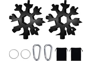 SUOKOUN 2 Stücke 18 in 1 Schneeflocken Multi-tool mit Karabiner und Schlüsselring, Geschenke für Männer, Edelstahl Tragbare Schneeflocken Multifunktionswerkzeug für Outdoor Abenteuer Camping (Schwarz)