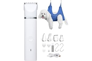 WHDPETS Tondeuses électriques pour chiens Rasoir Sans Fil 4 en 1 Lames Remplaçable avec Hamac de Toilettage, Silencieuse Étanchéité avec Câble USB Rechargeable - M
