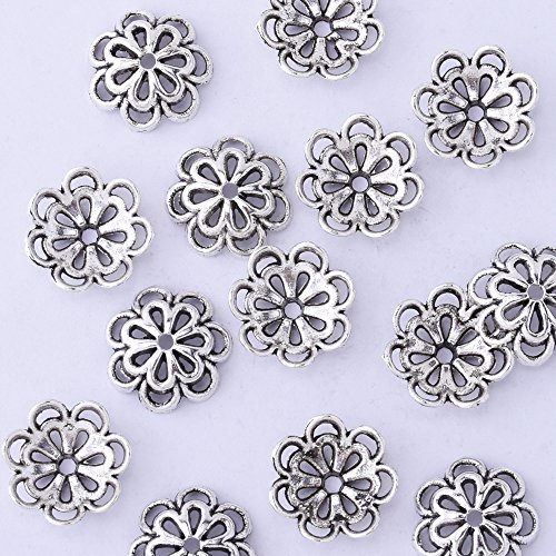 Rosebeading50pcs 15mm hollow out flower vintage beads cap,filigree beads cap,end cap,flower spacer metal beads,Antique Silver
