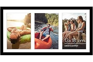 Americanflat Portafoto da Parete Multiplo da 20x40 cm, Nero - Per 3 Foto da 13x18 cm - Porta Foto Multiple da Parete con Vetro Infrangibile, Cavalletto e Accessori per Appenderlo