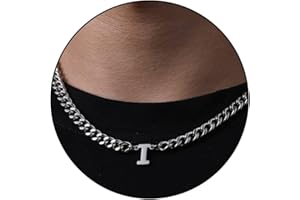Esmoly Collar Hombre con Letra A-Z Plata Negro Oro Cadena Acero Inoxidable 6.5mm Cadena Cubana Ajustable Regalos Originales para Hombre Chico 18+2 Inches