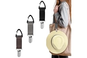 XBFOCNH Lot de 3 clips de chapeau de voyage pour le voyage, clip de chapeau en cuir PU, clip de chapeau d'extérieur, clip de chapeau multifonction pour bec de canard (Noir, gris foncé, marron)