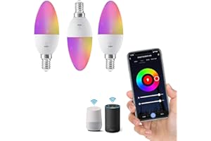 Wiby Lampadina a Oliva Smart Wi-Fi E14 5,5W 400lm RGB + CCT 2700-6500K Dimmerabile, Compatibile con Alexa & Google Home, App Tuya/Smart Life, 3 unità