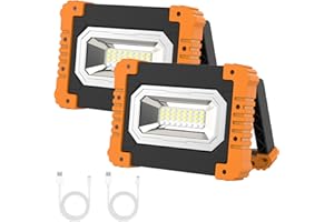 T-SUN Rechargeable LED Work Lights,6000K Portable SMD Floodlight,3 Light Modes,Waterproof Outdoor Security Light,USB Charging,Power Bank for Camping Hiking Fishing Emergency Garage Workshop,2-Pack