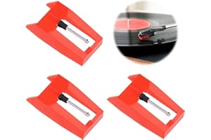 TDUNSYA 3 Piezas Aguja para Tocadiscos, Agujas de Repuesto para Tocadiscos, Agujas de Tocadiscos, Aguja de Diamante para Tocadiscos para la Mayoría Tocadiscos de Vinilo, Fonógrafo（Rojo