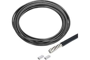 QUARKZMAN 10m Cable de Acero Inoxidable 304, 4mm OD Kit de Cuerda de Alambre con 2pcs Doble Orificio Aluminio Mangas PVC Recubierto para Cuerda Tendedero, Suspensión, Planta, Negro