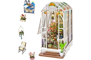 hvmabeck Book Nook Kit DIY 3D Wooden Puzzles Dollhouse Bookshelf Insert Decor Alley,Garden Dollhouse Bookends Model Build-Creativity Kit with LED Light