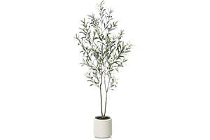 Zvezvia Olivier Artificiel avec Blanc Pot - 150cm Plantes Artificielles Interieur Fausse Verte Plante, Faux Olivier Arbre pour Maison Salon Chambre Bureau Balcon