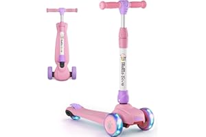 HELLO-5IVE Kids Scooter Age 2,3,4,5,6, 3 Wheel Foldable Kick Scooter with Flashing Light-Up Wheels, Lean to Steer, 4 Level Height Adjustable Lightweight Scooter for Toddler Boys Girls