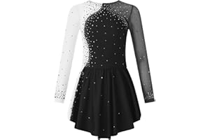 iEFiEL Mädchen Eiskunstlauf Kleider Langarm Glitzer Ballettkleid Swing Kleid Schaukel Tanzkleid Turnanzug Kinder Tanzkostüme
