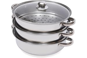 PANFUDONGK Dampfgarer aus Edelstahl | 28cm Drei Lagen Edelstahl Dampfgarer | Steam Cooker | Kombinierbar | Gesunde Ernährung | Spülmaschinenfest | dampfkocher