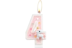 MCISKIN Pink Unicorn Birthday Candle, Number 4 Happy Birthday Cake Decorative, Glittering Party Candle for Girls, Children's Day, School Activities, Family Gathering