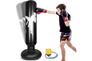 Zourglow Sac de Frappe Enfant, 160 cm Gonflable Sac de Boxe Enfant avec Pompe, Cadeau pour Garçons et Filles de 3 à 12 Ans, Punching Ball Enfants pour Boxe, Karaté, Taekwondo