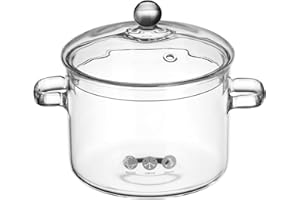 Eringogo 1900 ML Marmite de Ménage en Verre Borosilicate pour Cuisson, Pot à Soupe à Deux Poignée avec Couvercle, Poêle à Soupe pour Ustensile de Cuisine, Transparent