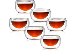 DS. DISTINCTIVE STYLE DSstyles Tazza di Caffè Espresso, Tazza di Vetro a Doppia Parete Coibentato 50ml, Set di 6