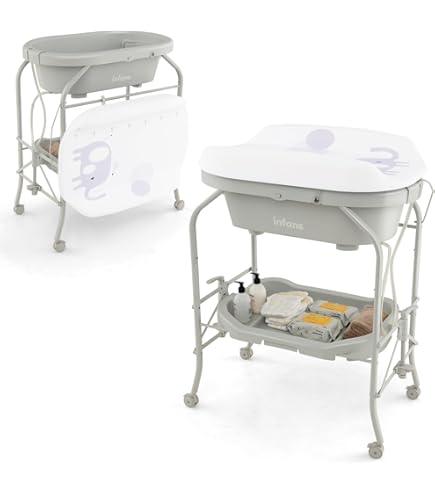 Table à Langer Pliante COSTWAY Avec Panier De Rangement - Hauteur Ergonomique 103 Cm, Charge Max 11 Kg - Gris