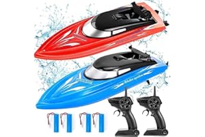 FunsLane Paquete de 2 Barcos a Control Remoto para Niños y Adultos, 10 km/h 2.4 G Alta Velocidad, RC Rápidos para Piscinas y Lagos con 4