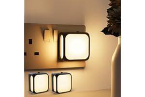 PURSNIC Night Light Plug in Wall, with Dusk to Dawn Photocell Sensor, 3000K Warm White, Brightness Adjustable, for Stairs, Bedroom, Hallway, Kitchen, Kids, 2 Pack