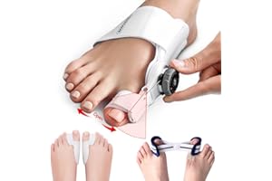 Tech Love Bunion Corrector Big Toe Straightener - Day & Night Kit - 1 x Adjustable Bunion Splint, 2 x Big Toe Separators, 1 x Exercise Band for Hallux Valgus Correction for Bunion Relief