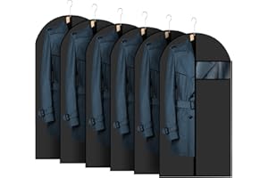 WOODFIB Juego de Ropa de 6 Piezas 60x120cm, Funda de Tela Antipolvo con Cremallera, Antiácaros, Armario, Almacenamiento, Funda Protectora de Viaje (Negro Completo)