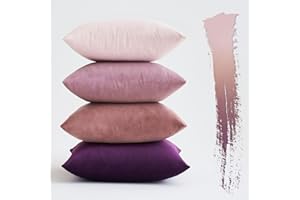 MIULEE Zestaw 4 poszewek na poduszki, 4 szt., 45 x 45 cm, fioletowe, różowe, aksamitne poszewki na poduszki do dekoracji sofy, salonu, łóżka, krzesła, miękkie, z niewidocznym zamkiem błyskawicznym