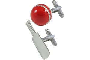 COLLAR AND CUFFS LONDON - Premium Cufflinks with Presentation Gift Box - Cricket Bat and Ball - Brass - Field Pitch Wicket Captain Umpire - Silver and Red Colour