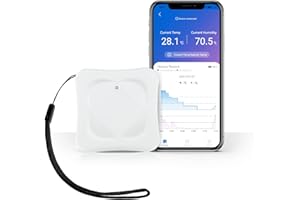 SURLABA Bluetooth Termómetro Higrómetro, Interior Sensor de Temperatura y Humedad con Rango de Cobertura 260ft/80m, Data Export y APP Alarma, Termometro Digital para Hogar, Invernadero, Oficina, Habitación