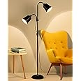 Sumkyle Floor Lamp, Modern Design Floor Lighting, Tall Standing Lamp with 2 Adjustable Heads, Suitable for Living Room/Bedroom/Study Room/Office, Black